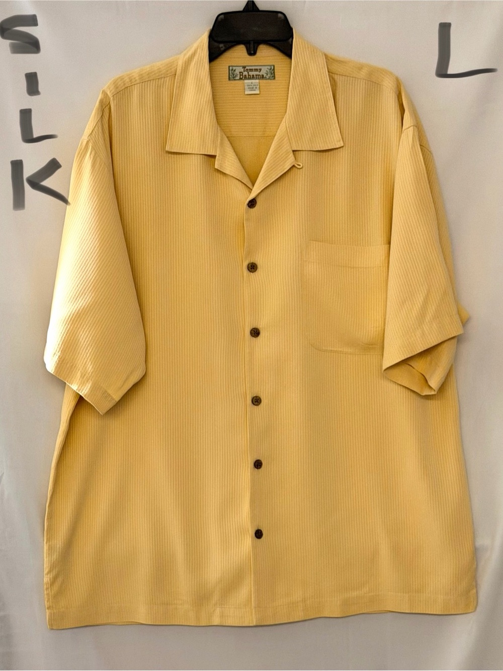 Tommy Bahama Pale Yellow Short-Sleeve Silk Camp Shirt